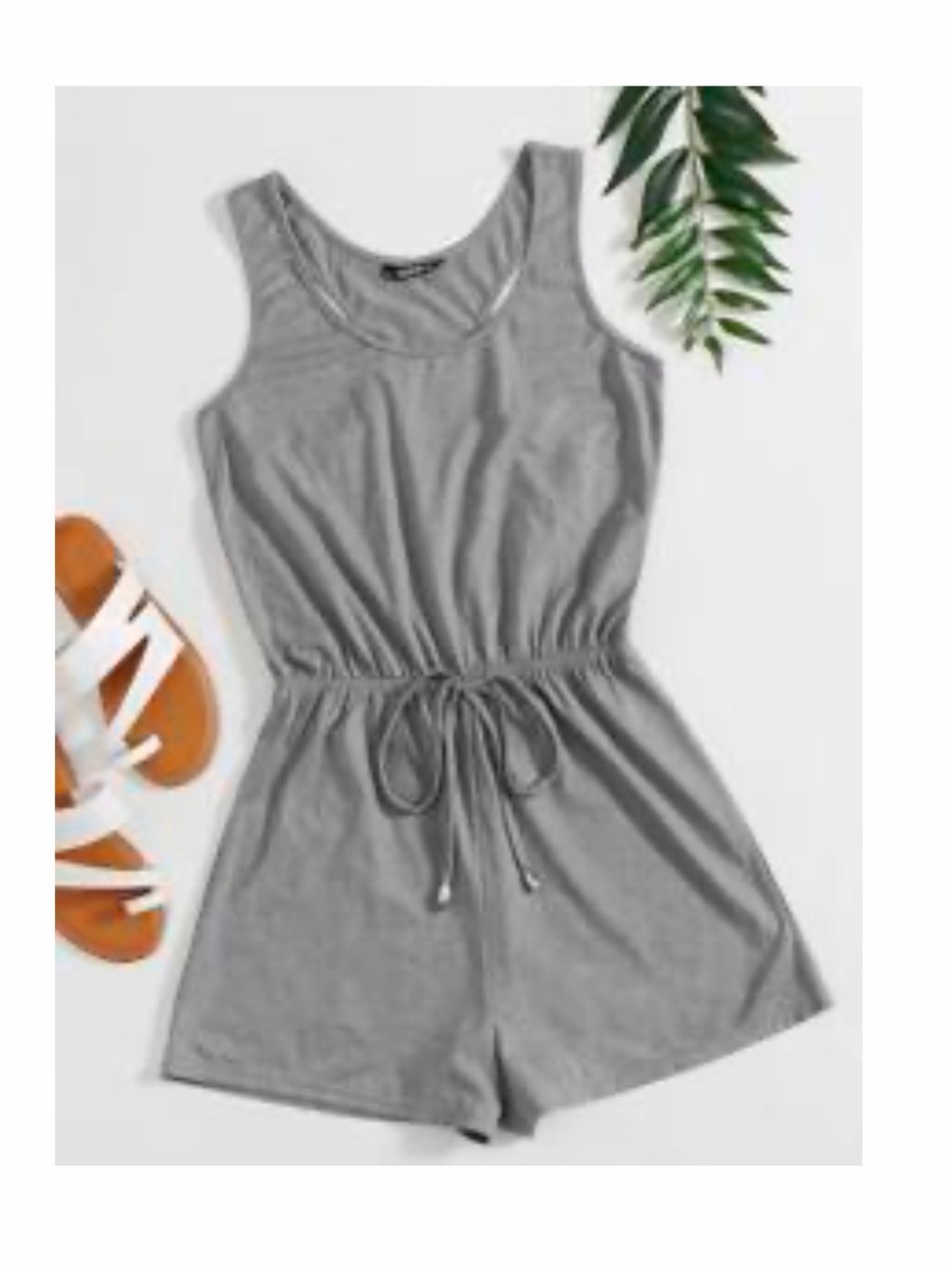SHEIN Light Gray Sleeveless Tank Drawstring Waist Romper - Shorts & Razorback